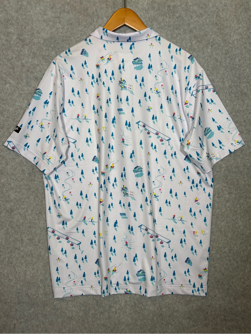 Waggle Golf Downhill Print Short Sleeve Classic Golf Polo Shirt-White-Men XL - Picture 7 of 7